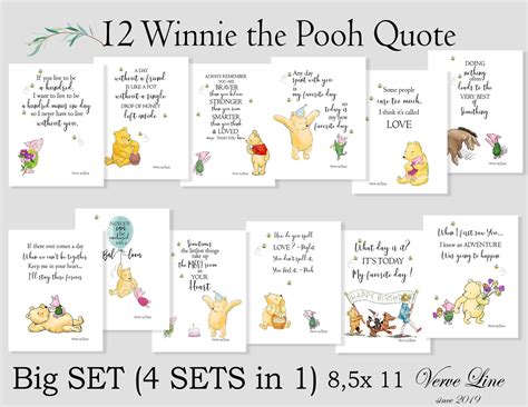 12 Classic Winnie The Pooh Quote Big Set Birthday Party Decor Etsy