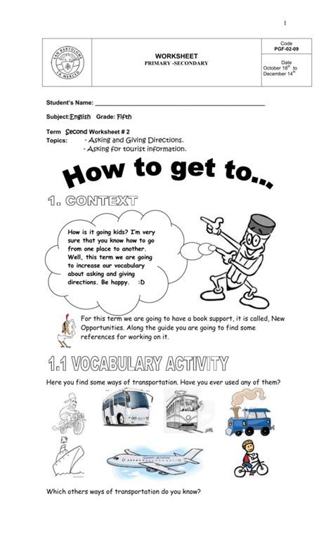 1 Worksheet Asking And Giving Directions