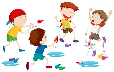 Children Playing Water Balloon Fight 594303 Vector Art At Vecteezy