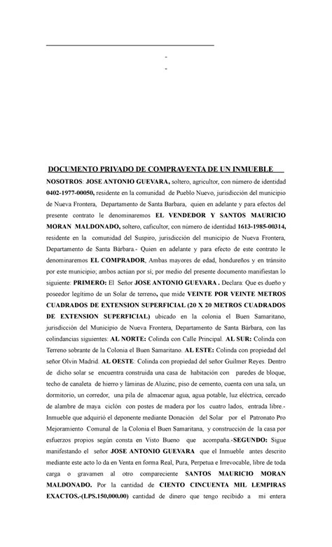 Documento De Compra Y Venta De Un Inmueble En El Area Notarial