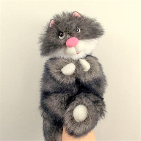 Fluffy Cat Hand Puppet Gray Cat Puppet For Childrens Etsy