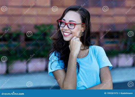 Pretty Young Woman With Long Black Hair An Glasses Stock Image Image Of Glasses Eyeglasses