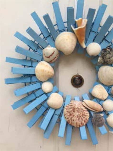 Beach Theme Small Clothespin Wreath With Real Seashells From Etsy