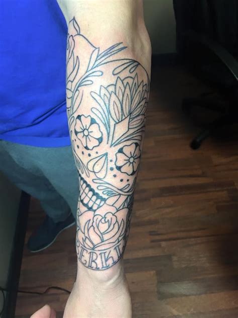 The Start To A Sugar Skull Half Sleeve By Pineapple