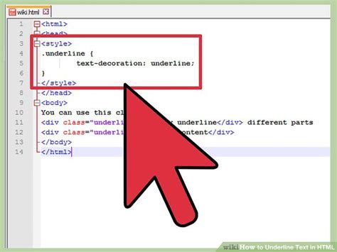 } combining these two, the final css now that the css file is complete, we will create a corresponding html file, and call the external style sheet. How to Underline Text in HTML (with Pictures) - wikiHow