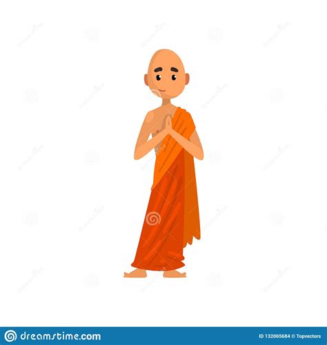 Personnage De Dessin Animé De Moine Bouddhiste Priant Dans L