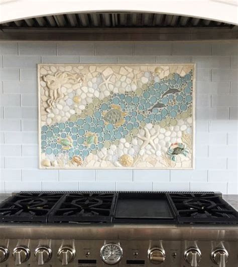 An Eclectic Funky Nautical Handmade Mosaic Mural Backsplash Above A Stainless Range This