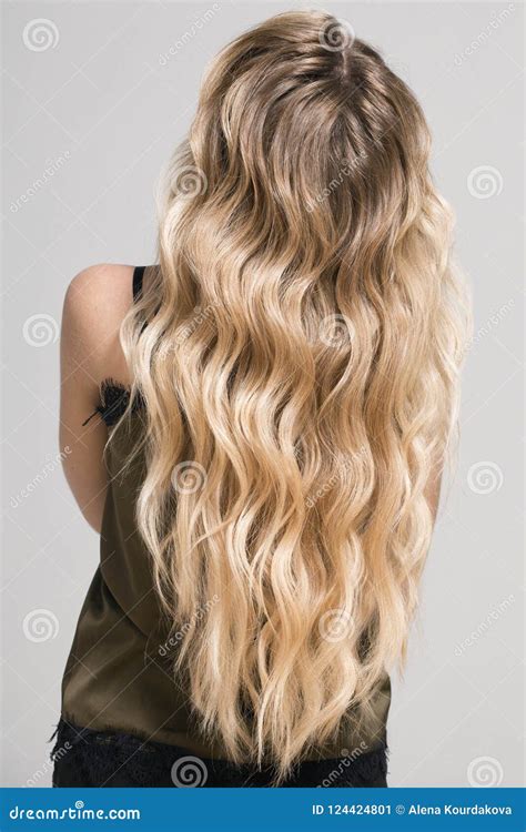 Blonde Girl With Long And Volume Shiny Wavy Hair Stock Image Image Of Female Model