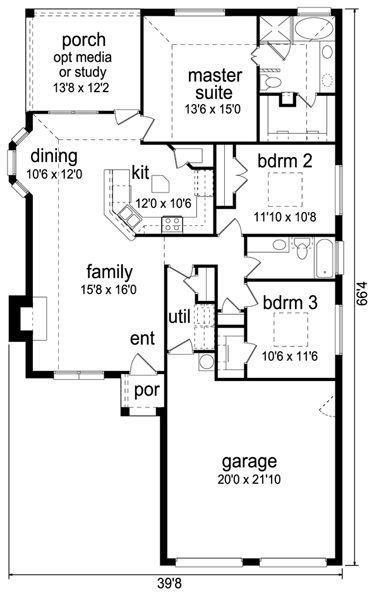Floor Plan 1500 Square Foot House 41 X 36 Ft 3 Bedroom Plan In 1500 Sq