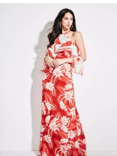 Printed Ruffle Maxi Dress Guess By Marciano
