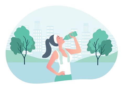 Premium Vector Healthy Woman Drinking Water During Exercise Vector