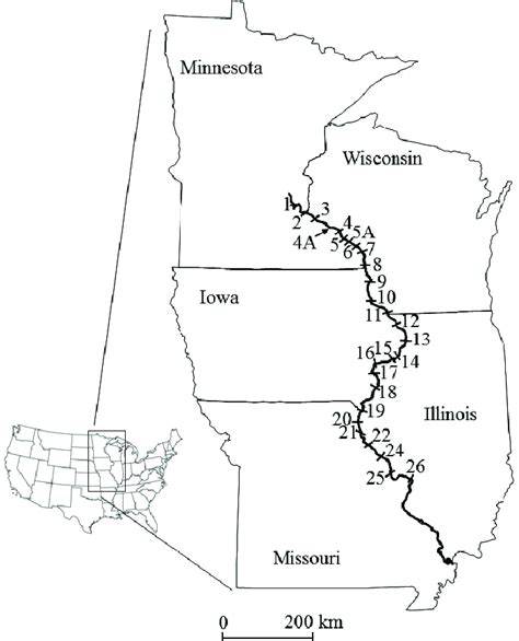 Map Of The Upper Mississippi River Numbers Represent Lock And Dams