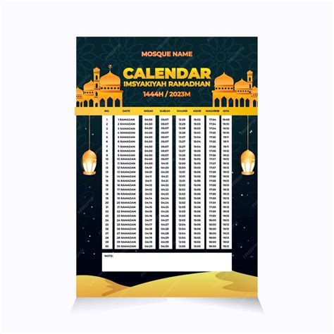 Premium Vector Imsakiyah Ramadan Calendar Template
