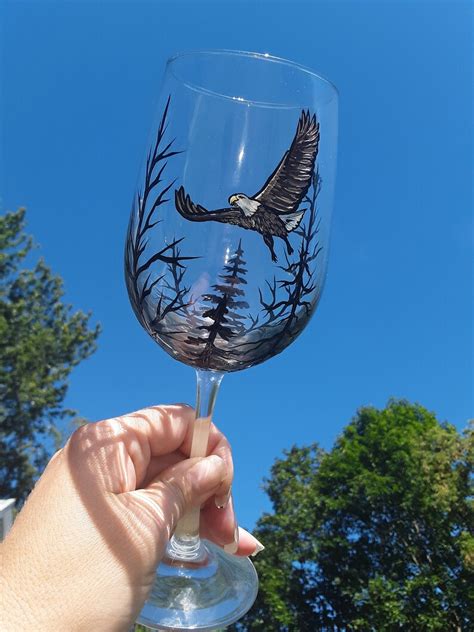 Hand Painted Eagle Wine Glass Etsy