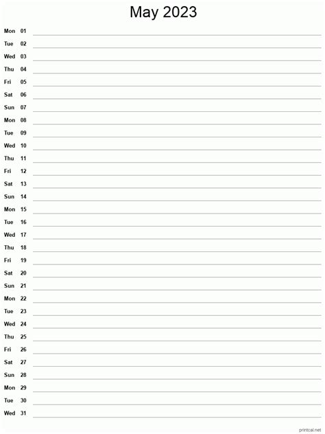 Printable May 2023 Calendar Single Column Notesheet Images And Photos