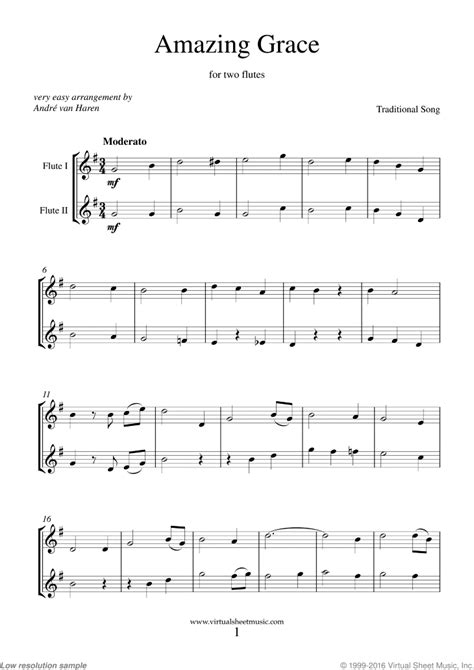 Amazing grace (hymn) | free printable sheet music for piano. Free Amazing Grace (for beginners) sheet music for two flutes