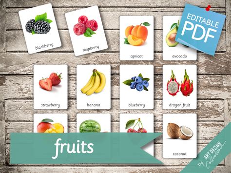 Buy Fruits Real Pictures 50 Editable Montessori Cards Flash Cards