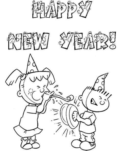 Happy New Year Coloring Pages For Kids Drawing With Crayons