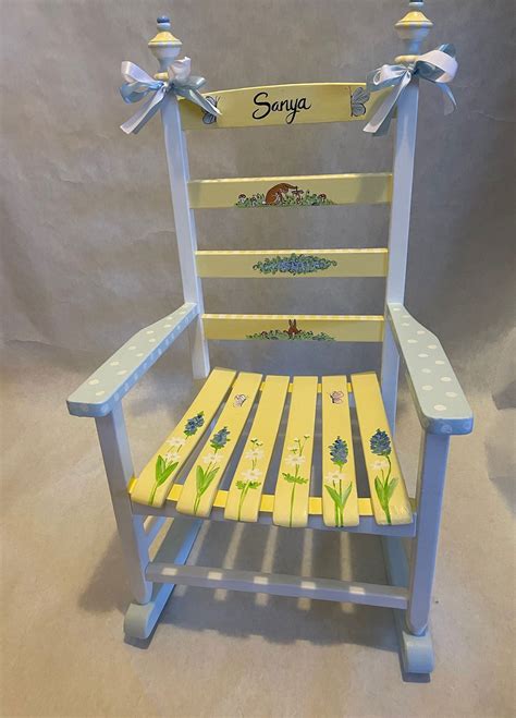 Hand Painted Childs Rocking Chair Painted With Bunnies Perfect New