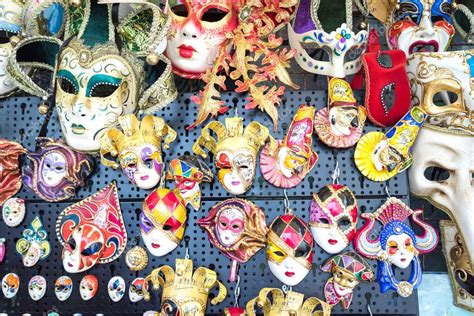 Various Venetian Masks On Sale Colorful Artistic Masks On The
