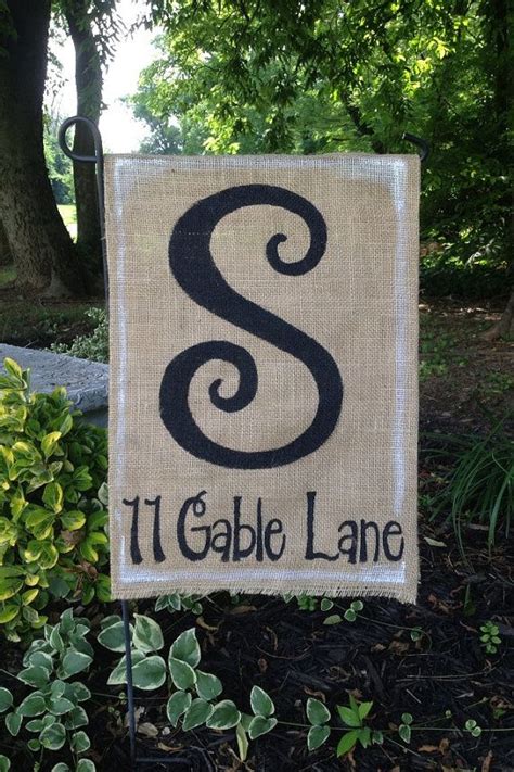Burlap Garden Flag With Monogrammed Initial And Street Address Burlap