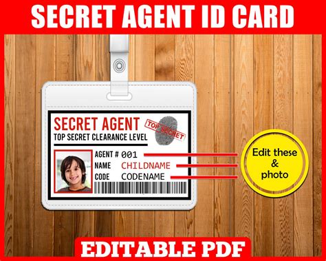 Secret Agent Party Id Badge Editable Id Spy Birthday Party Etsy