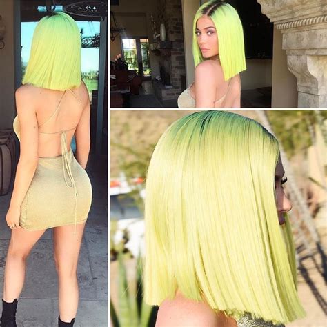 kylie jenner 2017 neon green hair neon green hair neon hair bob lace front wigs synthetic
