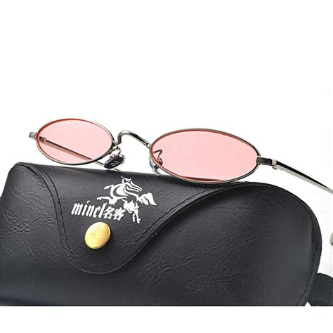 Mincl Male Small Oval Sunglasses Male Metal Frame Yellow Red Retro Small Round Sunglasses For