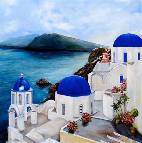 Santorini By Patricia Dehart Greece Painting Landscape Art