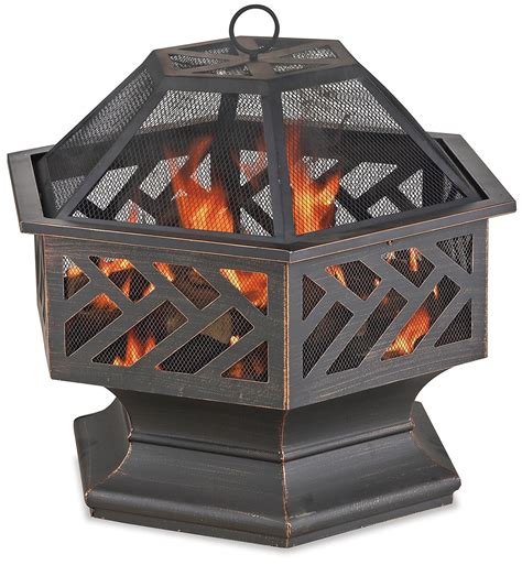 Oil Rubbed Bronze Wood Burning Outdoor Firebowl With Geometric Design