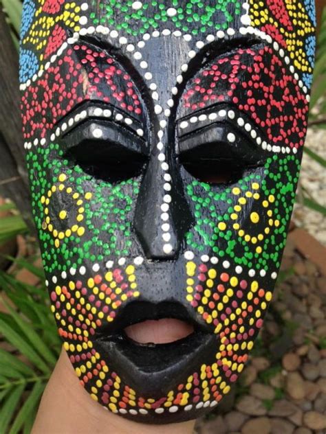 Mask Tribal Dot Aboriginal Hand Carved Painted Art Face African Home
