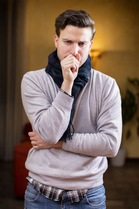 Young Man At Home Sick Coughing Stock Photo Image Of Cold Isolated