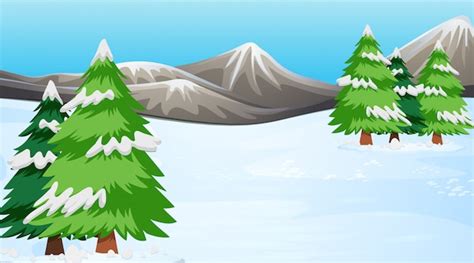 Free Vector Scene With Pine Trees In The Snow