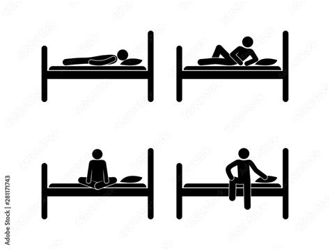 Man Lying On The Bed Stick Figure Pictogram Human Silhouette