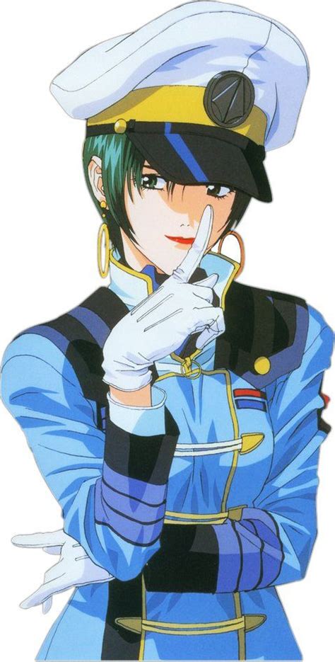 An Anime Character With Green Hair And Blue Uniform Holding His Finger Up To The Side