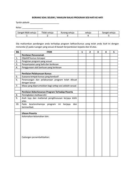 Contoh Borang Soal Selidik Penilaian Program Riset