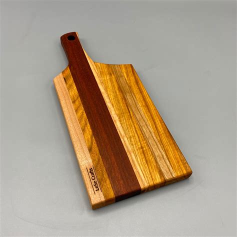 Wooden Cheese Board With Handle Made From Exotic Wood Species Colorful