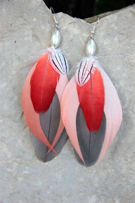 Pink And Gray Feather Earrings Especially Good To Black Hairs And Gray Eyes Nice Addition To
