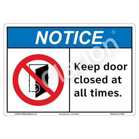 Noticekeep Door Closed F1334 Sign