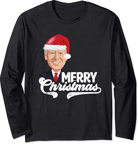 Joe Biden W Santa Claus Hat Merry Christmas Funny Graphic Langarmshirt