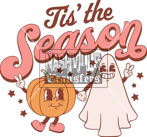 A Cartoon Pumpkin And Ghost With The Words Tis The Season