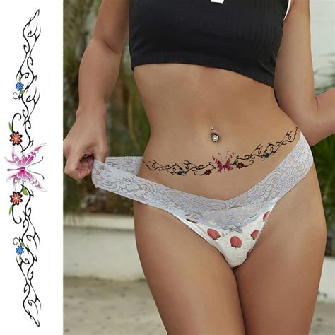 Buy Flower Navel Tattoo Stickers Sheets Long Belly Abdomen Waist Back Waterproof Temporary