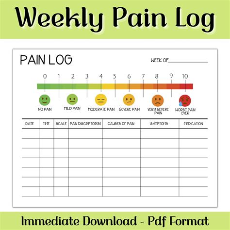 Minimalist Pain Log Daily Weekly Monthly Pain Tracker Etsy