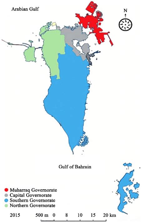 Bahrain Map With The Main Governorates Including Muharraq North The