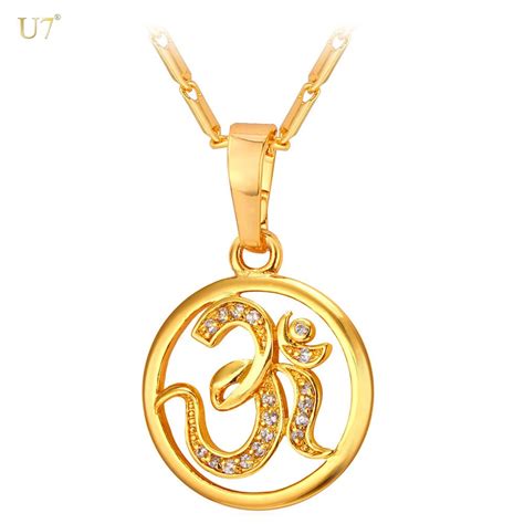 Hinduism Jewelry Hindu Religion Amulet Pendant For Women Men Gold Color Cubic Zirconia AUM OM
