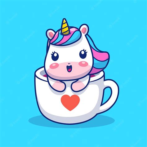 Premium Vector Cute Unicorn On Cup Love Illustration Unicorn Mascot