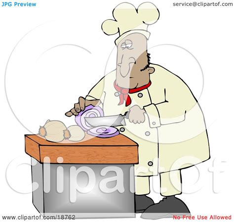 Clipart Illustration Of A Mexican Male Chef Crying While Slicing Purple