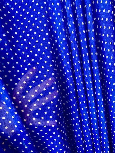 Royal Blue Polka Dot Chiffon Fabric Bluewhite Polka Dot Crinkle