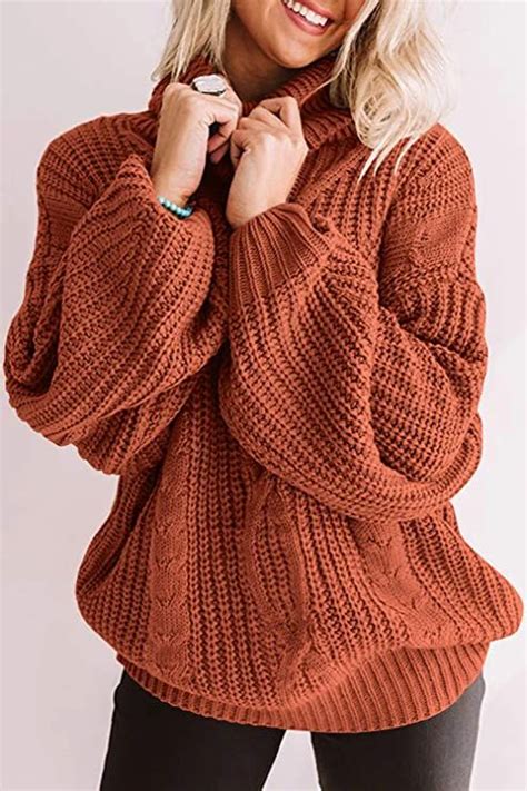 Zesica Womens Long Sleeve Turtleneck Chunky Knit Loose Oversized