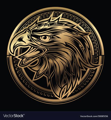 Head Eagle Head On Circle Gold Logo Royalty Free Vector